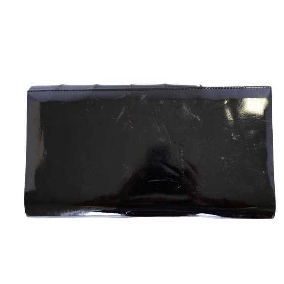 Black Patent Leather Structured Envelope Clutch Bag Vintage 70s Accessory - Picture 4 of 6